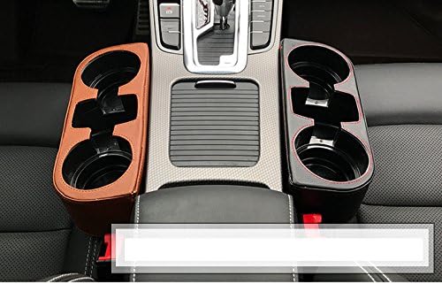 IOKONE Car Cup Holder, Auto Cup Drink Holders，Multifunctional Auto Front Seat Organizer with PU Leather Cover, Gap Filler Storage Box Coin Bucket Console Side Pocket Cell Mobile Phone Holder (Black)