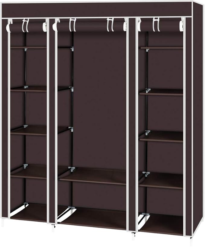 lapday 59 inches Portable Closet Wardrobe, Non-Woven Fabric Closet Storage Organizer with Hanging Rods &12 Storage Shelves, Q