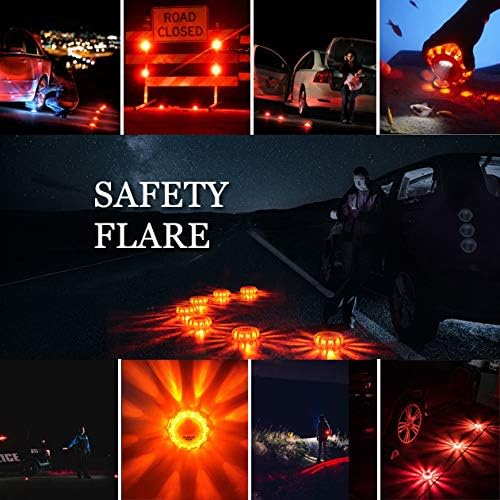 Tobfit 3 Pack LED Road Flares Emergency Lights Roadside Safety Beacon Disc Flashing Warning Flare Kit with Magnetic Base & Ho