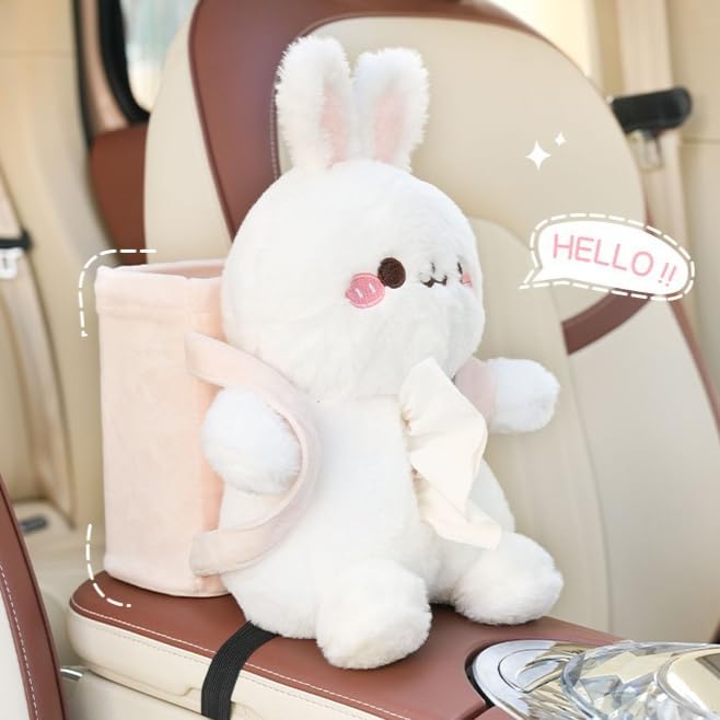 2-in-1 Car Tissue Holder & Trash Bin Organizer Cute Plush Bear/Rabbit/Capybara for Armrest Easy to Install Soft & Adorable (Capybara)