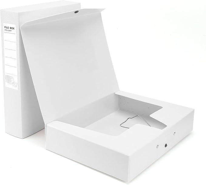 HUA JIE 2 Pack A4 Storage File Boxes Archives Case,65mm Spine,Box File Document Storage Box with Metal Clip for Office School