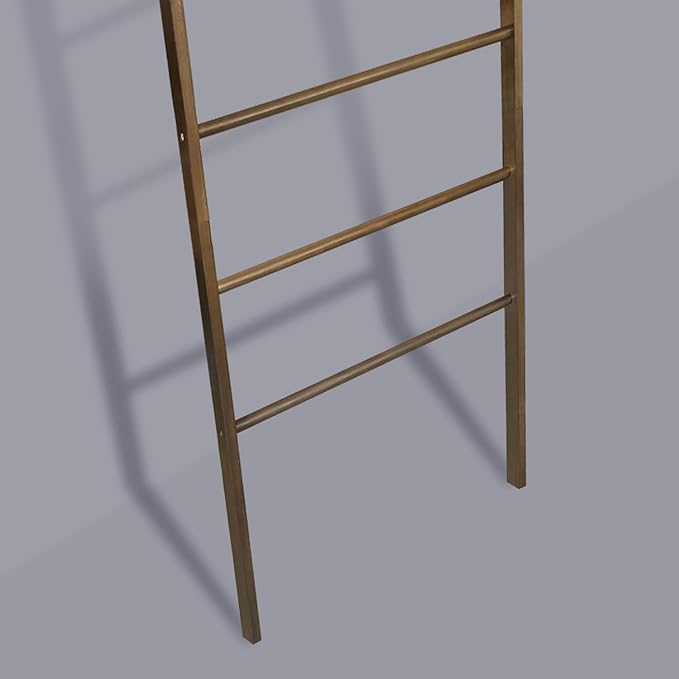 Solid Wood Decorative Ladder - Leaning Blanket Rack for Home Decor Rubbed Walnut