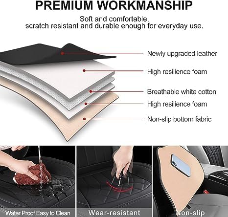 Sanwom Front Car Seat Covers - Leather Seat Covers with Storage Pocket and Two Belt Pads, Anti-Slip Waterproof Universal Seat
