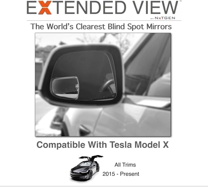 Blind Spot Mirrors- Compatible with Tesla Model 3 Extended View (Model X) - 2 Piece Set (Left & Right)