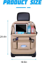 Car Seat Back Organizer, Leather Vehicle Seatback Storage Pocket with Foldable Table Tray, Multifunctional Automotive Backsea