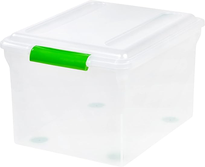 IRIS USA File Box File Organizer Plastic File Box for Letter/Legal File, BPA-Free Plastic Storage Bin Tote Organizer w/Secure