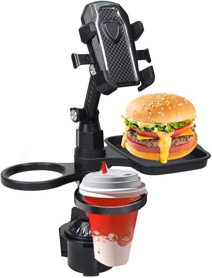 4 in 1 Car Table Tray，Mobile Phone Holder Car Cup Holder Tray ，360° Rotation Cup Holder Tray for Car，Compatible with Vehicles