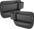2-Pack car seat Gap Filler Organizer with Cup Holder,Car Leather Cup Holder Gap Organizer,Built-in Beverage Holder (12in x7.9in), for Keys/Phone/Sunglasses, Car Seat Organizer (Black)