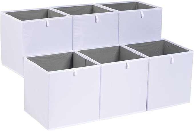 Amazon Basics Collapsible Cube Storage Organizer Bins, Closet Organizer Baskets for Shelves, Space-Saving, White, 13" x 15" x