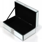 QMDECOR Luxury Middle Silver Bling Crushed Diamond Glass Mirrored Jewelry Box Women Jewelry Organizer Storage Box For Gift