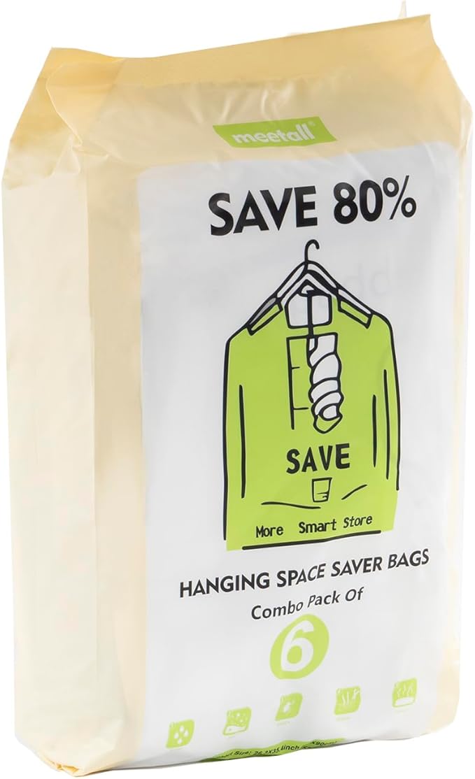Meetall 6Pack Hanging Vacuum Storage Bag Reusable Space Saver Compressed Bag with Hangers.3pcs in 26.3x35.4inch(67x90cm) and 