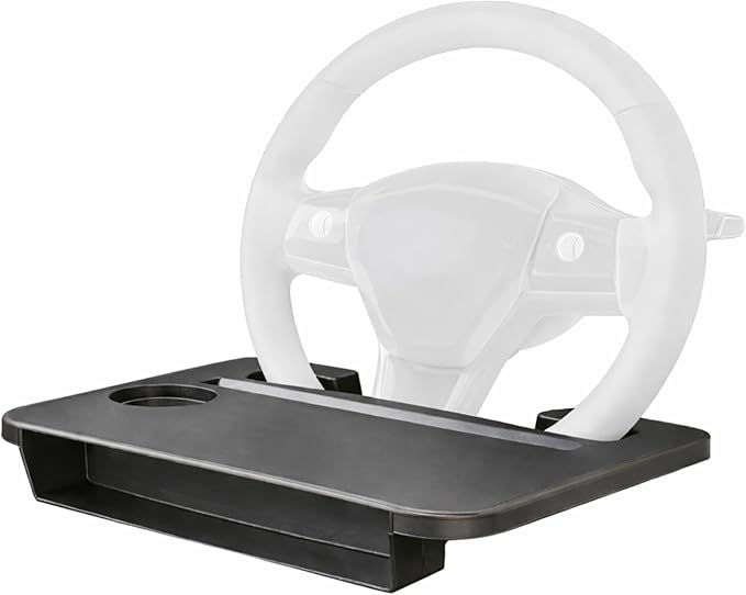 Steering Wheel Tray for Tesla Model 3 Y S X and Other Compact Cars, 2-in-1 Car Food Tray and Seat Gap Organizer, Compact Desk for Eating, Writing, Quick Work and Storage, Black