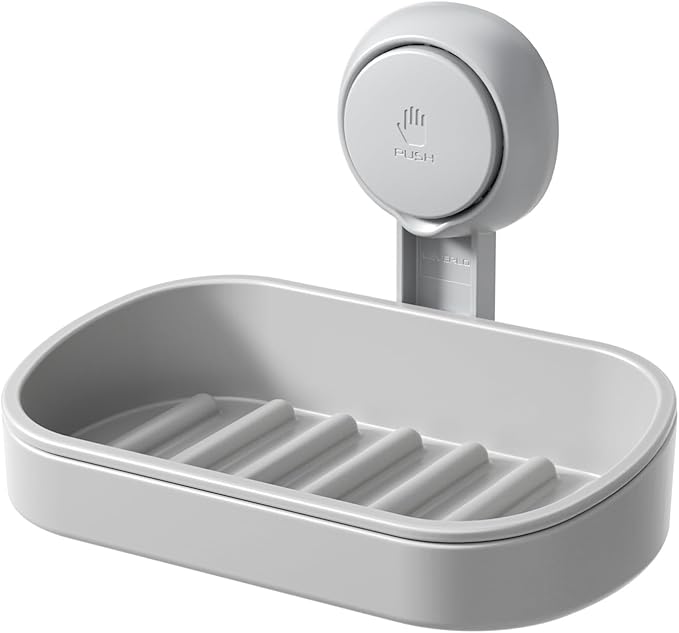 LEVERLOC Soap Dish Holder for Shower Suction Cup Wall Mounted Self Draining NO-Drilling Removable Bar Soap Sponge Holder for 