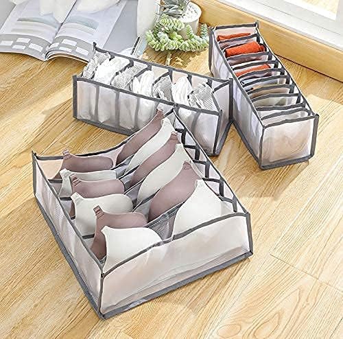 3 Set Underwear Organizer, Foldable Bra Underwear Drawer Organizer Divider Bins for Underwear, Socks, Ties, Bras, Underwear S