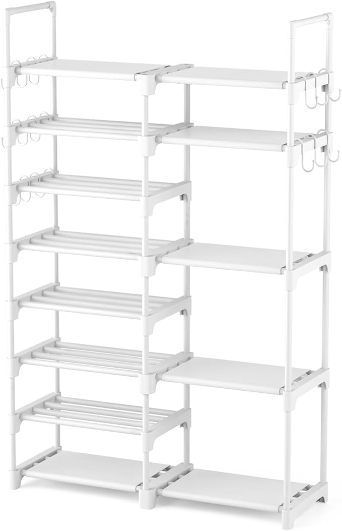 ROJASOP White Shoe Rack, Tall Metal Shoe Rack Organizer for Entryway Closet Garage, 8 Tier Large Shoe Shelf for 26-32 Pairs B