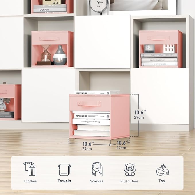 DIMJ Storage Cubes, Cube Storage Bin, 10 Pack Foldable Baskets with Window, Closet Storage Bins with Handle, 11x 11 inch Stor