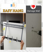 Broom Holder Over The Door Over Door Broom and Mop Rack Over The Door Hooks Organizer With4 Slots & 3 Hooks 1 Storage Basket 