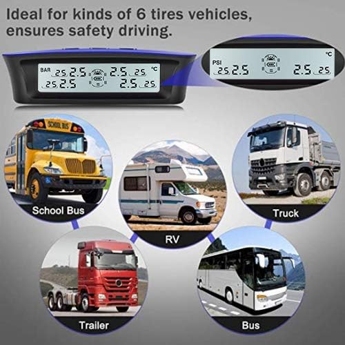 Tymate RV Tire Pressure Monitoring System M12-3 - Solar Charge, 5 Alarm Modes, Auto Sleep Mode, Tire Position Exchange, 6 TPMS Sensors, Repeater for Long Distance Sensing, Easy to Install (0-87 PSI)