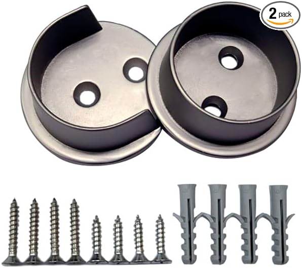 QCAA Solid Brass Extra Heavy Closet Pole Socket Set, 1-1/2 inch, with Stainless Screws, Satin Nickel, 1 Pair, Made in Taiwan