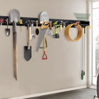 Garage Tool Storage Organizer Wall Mount, Heavy Duty Metal Garden Tool Rack Kit, 48inch Tracks with 16 Hooks for Shovel, Broo