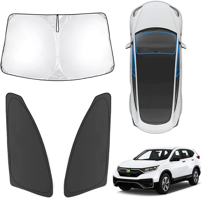 Karltys 3PCS Windshield Sun Shade for 2017-2022 Honda CRV, Thickened Front and Side Window Sunshade Custom Fit CR-V, Foldable Sun Visor Cover UV Blocker Keeps Your Car Cool