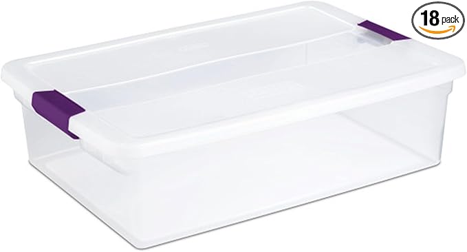 Sterilite 18-Pack 32 Quart ClearView Latch Box, Stackable Organizer Bins with Latching Lids - Clear Plastic Organization Cont