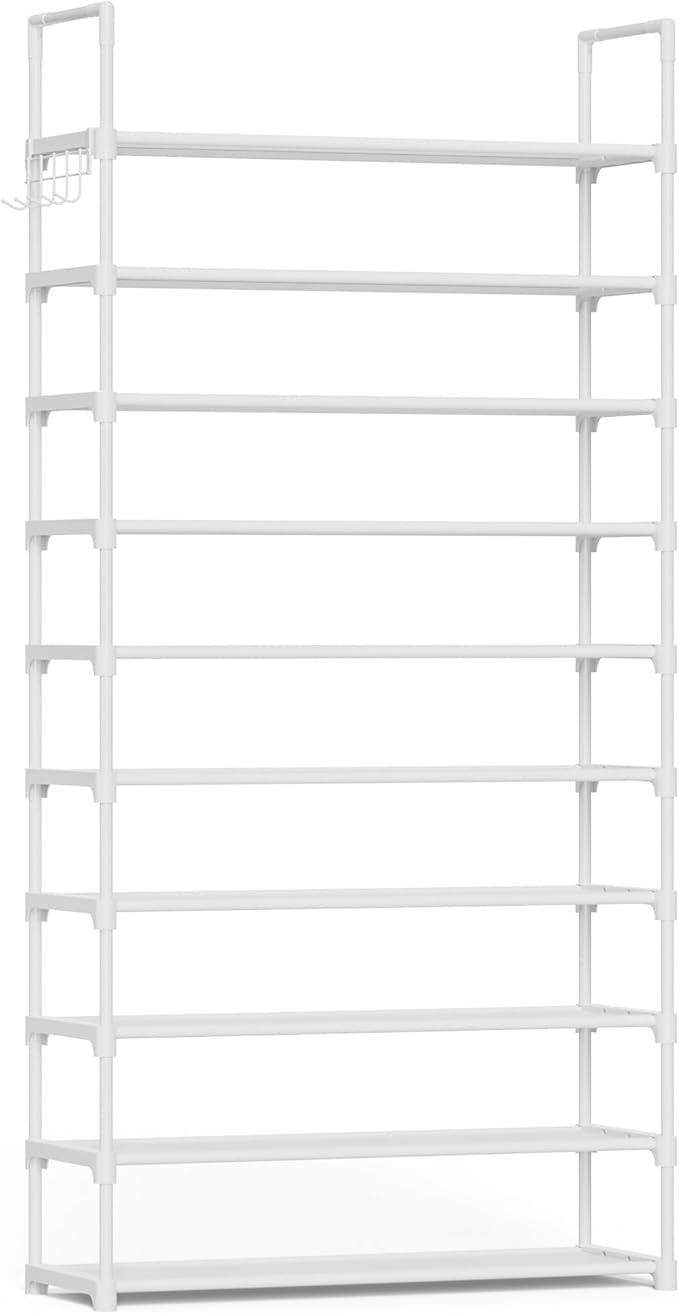 Kitsure Shoe Rack for Closet - 10-Tier Shoe Organizer with Hook Rack, Large-Capacity & Space-Saving Shoe Shelf for Entryway, 