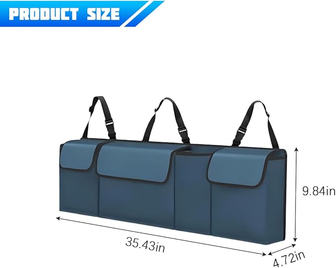 Car Trunk Organizer with Lid, Large Waterproof Vehicle Backseat Hanging Storage Bag with 4 Pockets & Adjustable Straps, Colla