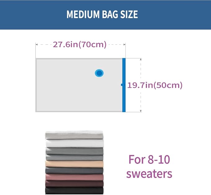 7 Pack Medium Space Saver Vacuum Storage Bags for Clothing Travel, Vacuum Seal Compression Bags for Clothes, Packing, Luggage