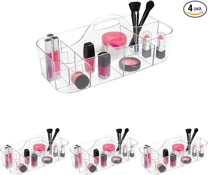 iDesign Clarity Cosmetic Organizer Tote for Vanity Cabinet to Hold Makeup, Beauty Products - Clear 14.5" x 7" x 5.75" (Pack o