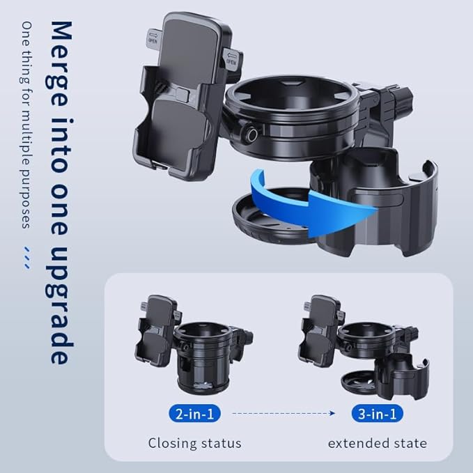 3-in-1 Stroller Cup Phone Holder Attachment, Universal Cup Holder with Adjustable Phone Mount, Double Cup Holder for Walker, 