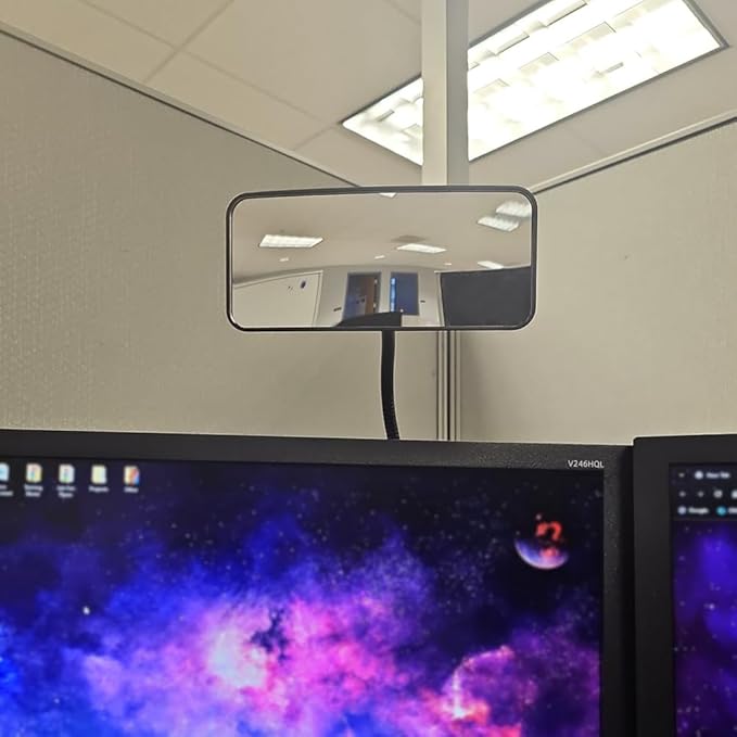 Ampper Glass Clip On Security Mirror, Flexible Convex Cubicle Mirror for Personal Safety and Security Desk Rear View Monitors or Anywhere (6.69" x 2.95", Rectangle)