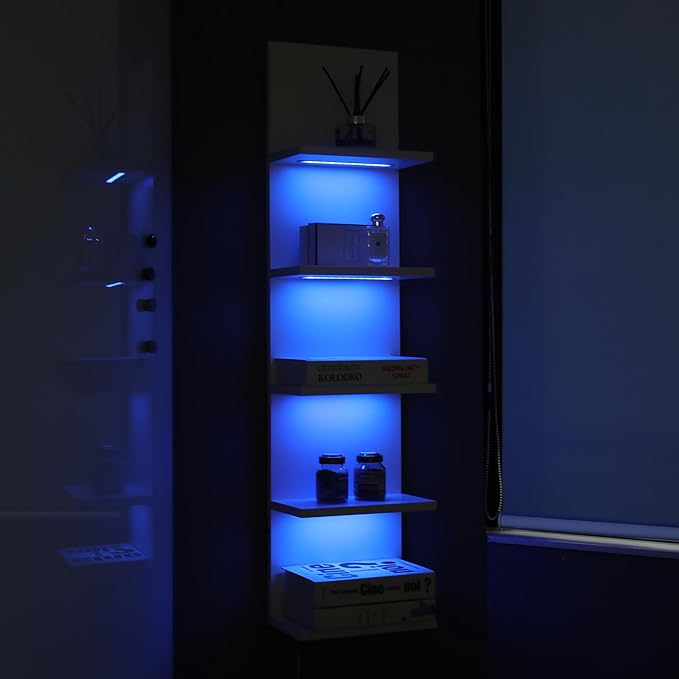 5 Tier Wall Shelf Unit, RGB Lack Shelf, Vanity Shelves with Light,White Shelves for Room,Office,Bathroom,Remote Control
