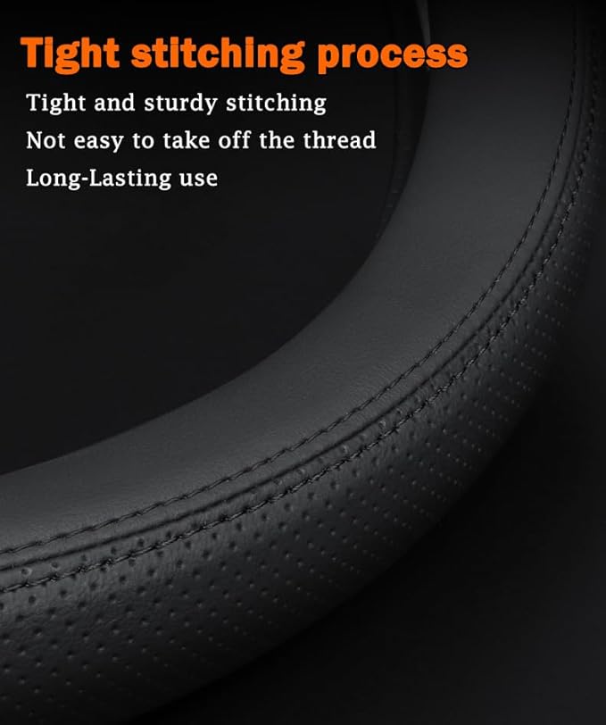 D-Shaped Steering Wheel Cover for Volkswagen VW Atlas Tiguan Jetta ID.4 Passat Taos Golf Beetle Polo GTI Touareg CC SEL SE R-line S Cross Sport Car Accessories, 14.5-15 inch Black