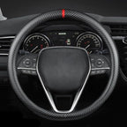 Carbon Fiber Leather car Steering Wheel Cover, Comfortable and Anti-Skid, Universal 15 inch (Black)