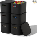ORGIDOL 6 Pack Black Storage Bins with Lids Stackable Storage Container for Organizing, Black Storage Boxes with Handle for S