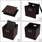 PRANDOM Leather Foldable Cube Storage Bins 11x11 inch [4-Pack] Fabric Storage Baskets Cubes Drawer with Cotton Handles Organi