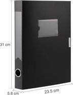 A4 Storage File Boxes Archives Cases, Foldable Plastic File Folder, Thickened to 5.8cm,Large Capacity,Black(Pack of 4)