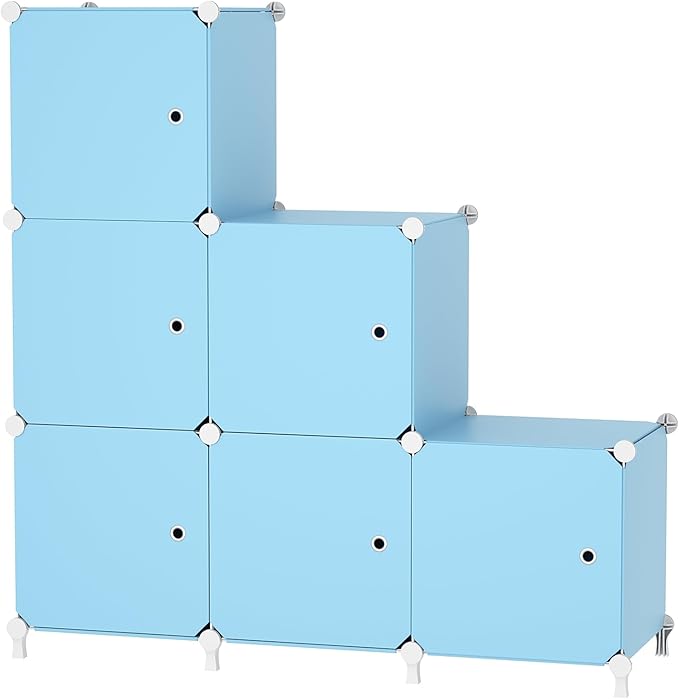 Cube Storage Organizer, 6-Cube Shelves Unit with Doors, DIY Stackable Plastic Clothes Organizer for Bedroom and Under Stairs 