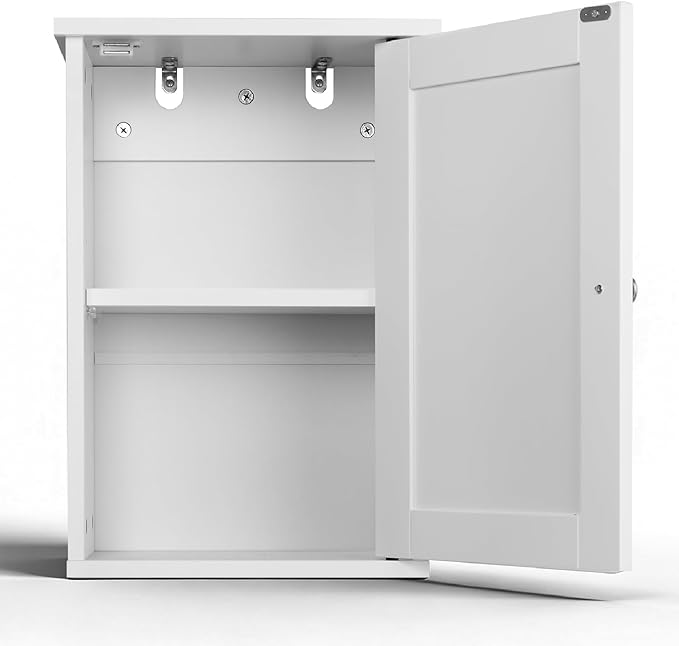 VINGLI Bathroom Wall Cabinet, White Medicine Cabinet with Single Door, Small Over Toilet Storage Organizer with Adjustable Sh