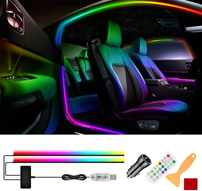 Car Door Ambient Lights, 2pcs LED Interior Atmosphere Light Strip Kit Universal Fit for Most Cars, APP Control RGB Color Changing, Easy Installation