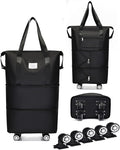 Expandable Foldable Duffel Bag with Detachable Wheels, 64L Large Capacity Rolling Travel Duffle Bag, Lightweight Carry on Luggage with Spinner Wheels, Weekend Gym Tote Bag (Black)