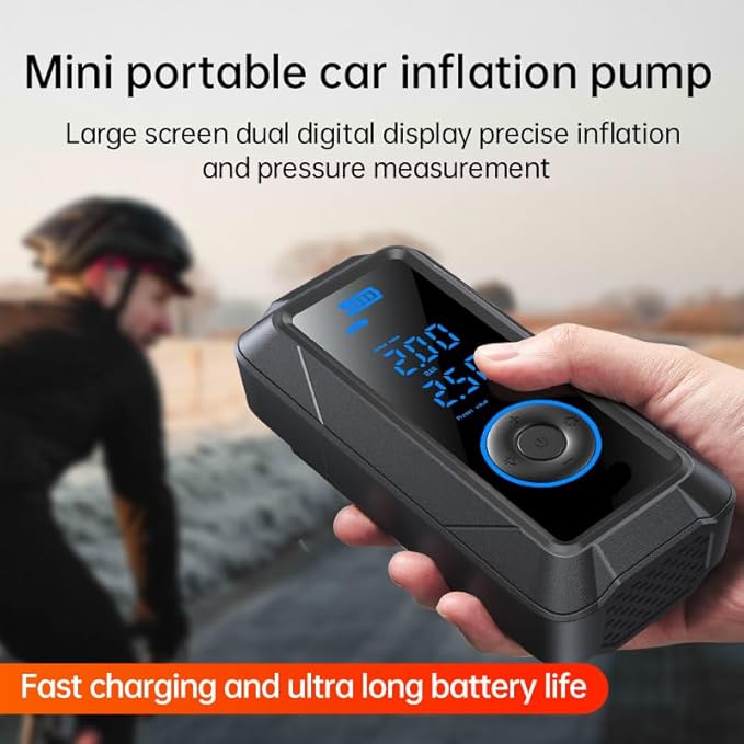Tire Inflator Portable Air Compressor Portable Air Pump Cordless Bike Pump with Digital Dual Values Display 150 PSI Car Tires Pump with LED Lights Air Pump