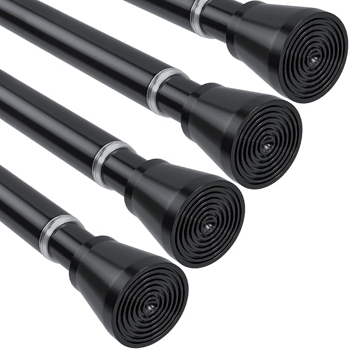 4Pack Black Tension Curtain Rod for Windows 29 to 64 inch, Never Rust adjustable curtain rod tension curtain rods no drilling
