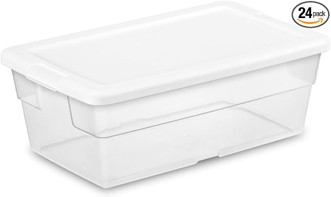 Sterilite 24-Pack 6 Quart Storage Boxes, Stackable Clear Plastic Bins with Snap-On Lids - Heavy-Duty Organizing Containers fo