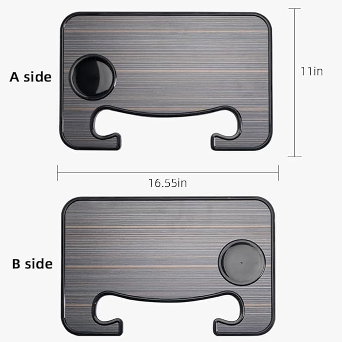 Steering Wheel Tray for Car - 16" Universal Wood Grain Desk Organizer with Cup Holder, Food & Laptop Tray for Vehicles with Up to 15" Steering Wheel (Brown)