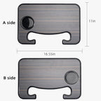 Steering Wheel Tray for Car - 16" Universal Wood Grain Desk Organizer with Cup Holder, Food & Laptop Tray for Vehicles with Up to 15" Steering Wheel (Brown)