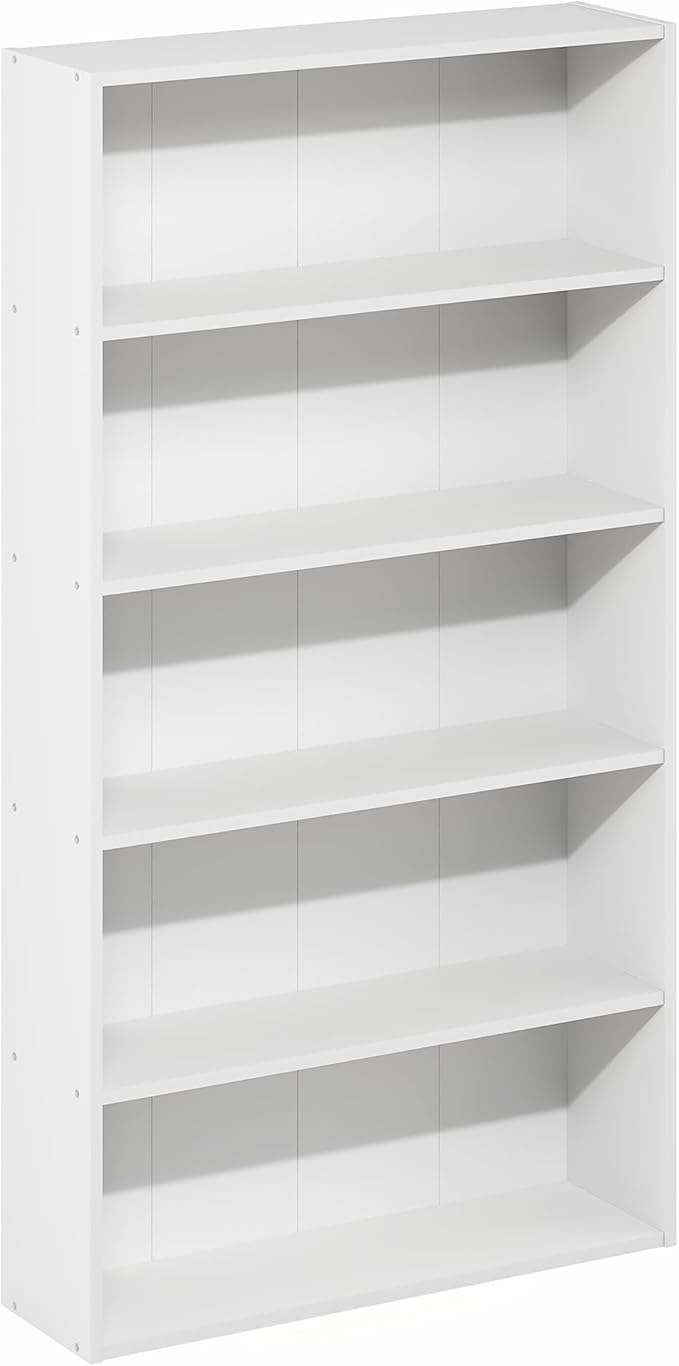 Furinno Basic Book Shelf, 5-Tier Bookshelf, Storage Organizer Bookcase with Open Shelf, 7 x 24 x 44, for Living Room, Bedroom