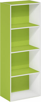 Furinno Luder Bookcase / Book / Storage, 4-Tier, Green/White