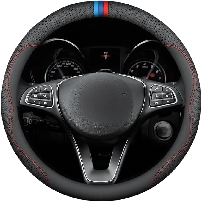 RYE for Jeep Steering Wheel Cover, Leather Car Steering Wheel Cover Heavy-Duty Durable Breathable, for Jeep Grand Cherokee Wrangler Compass Gladiator - Black Pattern 4